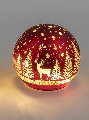 Formano LED Weihnachtskugel aus Glas matt – Dekokugel mit Hirsch-Motiv...