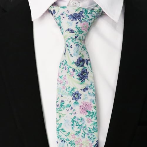 Image of Cotton Floral Ties for Men 2.76 inch Men's Skinny Tie Linen Flower Printed Neck Tie for Wedding Dating Party