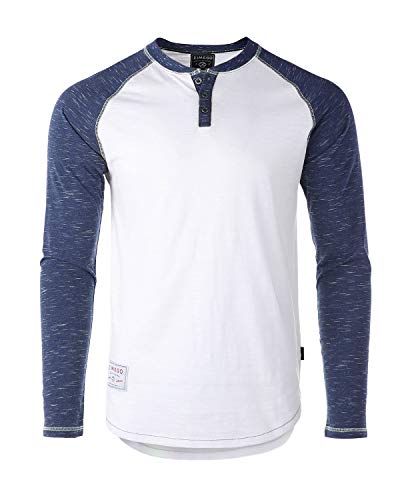 ZIMEGO Mens Casual Color Block Long Sleeve Raglan Athletic Fashion Henley Shirt White/Navy