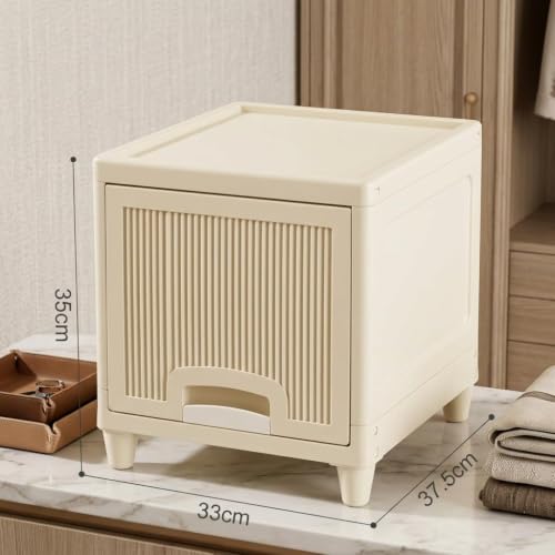 Image of Multipurpose Foldable Drawer Cabinet Organizer - Plastic Storage Cupboard with Double Door & Wheels | Clothes Rack, Kids Wardrobe for Home, Kitchen, Office (Ivory Drawer) 1 Layer
