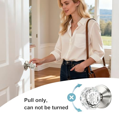 KNOBWELL Dummy Glass Door Knob, Vintage Clear Crystal Door Knobs, Single Sided Interior Door Use Faceted Crystal Door Knobs, Satin Nickel, 2 Pack by KNOBWELL - Image 3
