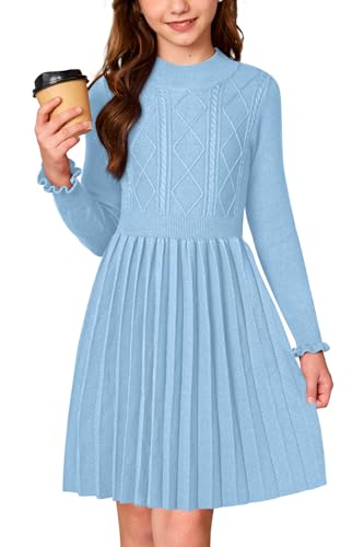 IIMMER Mädchen-Pulloverkleid mit Zopfmuster, Stehkragen, für...