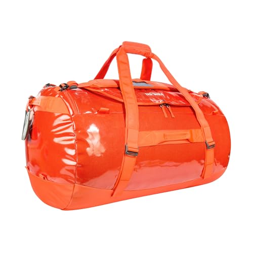 Image of Tatonka Barrel 110L Waterproof Travel Bag with Backpack Function, Large Opening, Padded Base and Lockable Zip, Red Orange, 110 Liter, Durable travel bag with stowable backpack shoulder straps