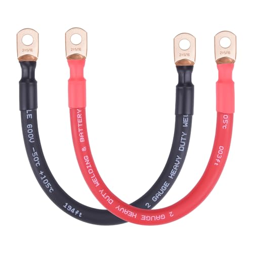 Image of iGreely 2 Gauge Battery Cable,Flexible Battery Copper Cables with 5 /16'' Lug Heavy Duty 2 AWG Welding Cable for Solar Automotive RV Marine Inverter Motor,DIY for Replacement & Accessories 1ft /30cm