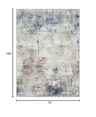 Area Rugs 6x9 Machine Washable Rug for Bedroom Living Room, Large Modern Abstract for Dining Room, Indoor Low Pile Carpet Soft Rugs with Non Slip Rubber Backing, Abstract Blue Gray