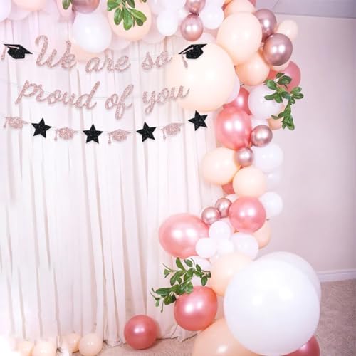 Image of We Are So Proud Of You Banner Graduation Party Decorations Glitter Congratulations Class Grad Ideas Rose Gold