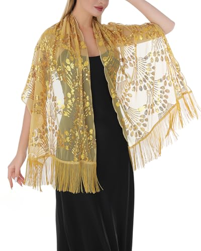 Shawls and Wraps for Evening Dresses Sparkly Peacock Sequin Decor Fringe Scarve for Women Bridal Bridesmaid Shawl2