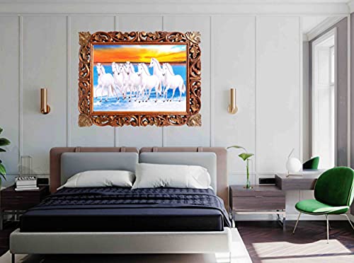 Seven Horses Running At Sea Side Wall Poster - Vastu Shastra Horse Wall Art Framed Horse Painting 7 Running Horse Pictures Wall Decor 16 X 12 Inch For Lounge Bedroom Kitchen Office Housewarming Gift For #TOP7