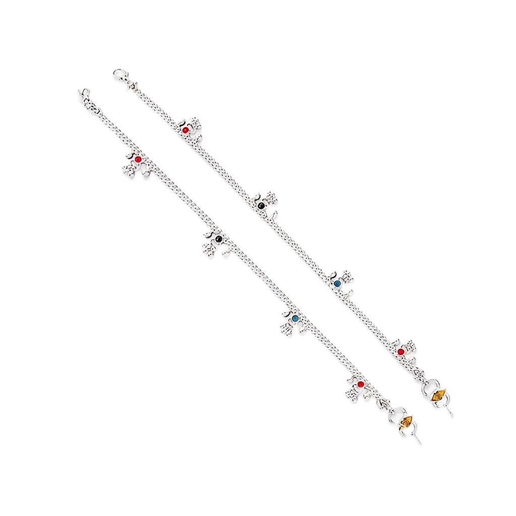 White Metal/Silver Look Payal/German Silver Finish Anklet Pair-image-39