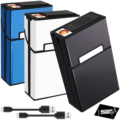 roygra Cigarette Case, Aluminum Magnetic Switch, 20 Capacity - 3 Pack (Black + Silver + Blue, 85mm King Size)