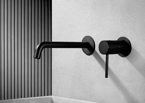 Mice - Grifo empotrado de lavabo monomando, Griferia Baño para Agua Frio/Caliente - Griferia baño grifos empotrados de lavabo - Serie Brezzo (Negro Mate)