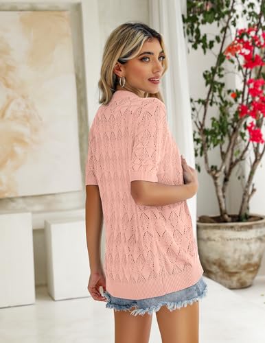 Image of Zeagoo Women's Short Sleeve 2026 Summer Crochet Cropped Cardigan V Neck Button up Bolero Shrug Sweater