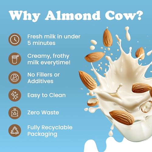 Image of Almond Cow Milk Maker Machine, Milk in a Minute Bundle, Includes 3 Creamy CocoCash & 3 Original Almonds 'n' Dates, Glass Milk Jug, & Jug Brush
