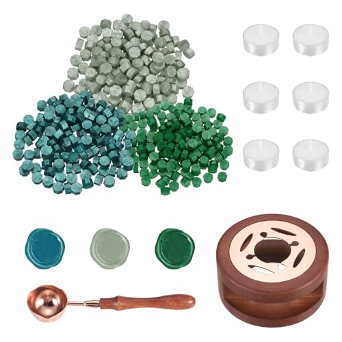 Kit de sellado de cera PATIKIL con calentador de madera y 150 cuentas verde pino