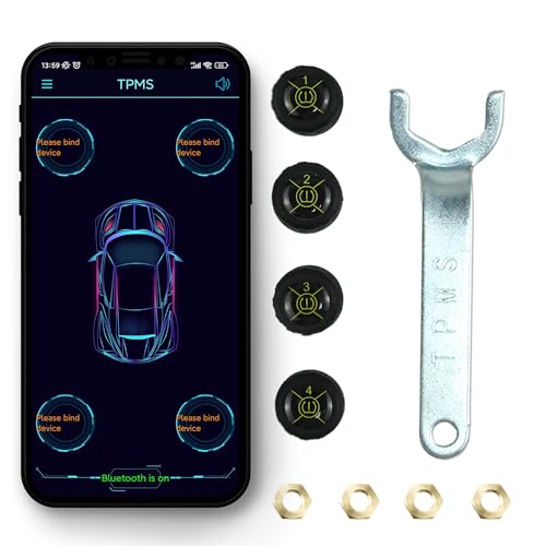 DoHome Tyre Pressure Monitoring TPMS with 4 Sensor, Wireless Real-time Temperature Pressure Smart Tire Safety Monitor for Truck RV Car