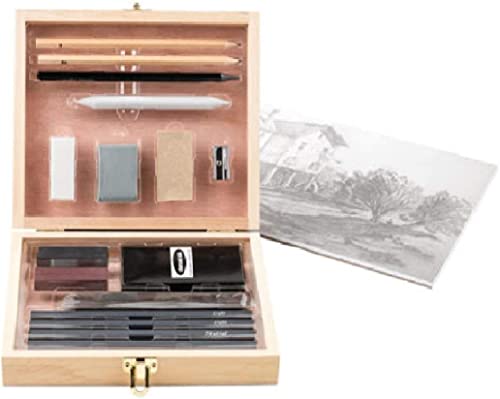 SET DE DIBUJO CARBONCILLOS AL CARBON 26 PIEZAS CON MALETIN DE ABEDUL PARA DIBUJAR