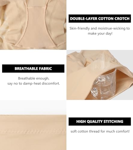 ASIMOON Tummy Control Boyshorts Underwear for Women Stretch High Waisted Body Shaper Ladies Sexy Mesh No Show Panties Beige