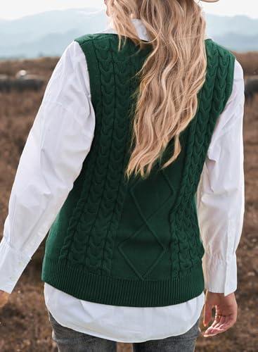 Image of EVALESS Oversized Sweater Vest for Women V Neck Sleeveless Cable Knit Tops