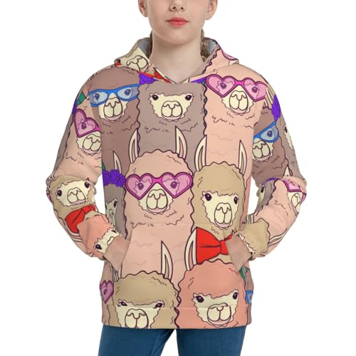 Cute Lamas Kids Pullover Hoodies Boys Sweatshirts Girls Athletic Clothes with Pocket