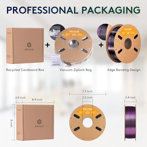 Image of ERYONE Silk Dual Color PLA Filament 3D Printer 1.75mm + /- 0.03mm, Bicolor Filament Two Tone PLA 1KG(2.2lbs) Cardboard Spool, Black Purple