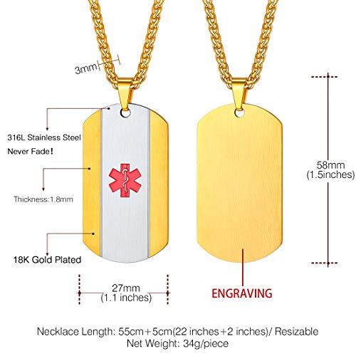 Cool Black Stripe Dog Tag Necklace Men Women 18K Gold Plated Customized Medical Alert Jewelry