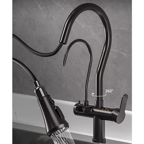 Robinet de cuisine 3 voies gris en laiton massif double commande - 6