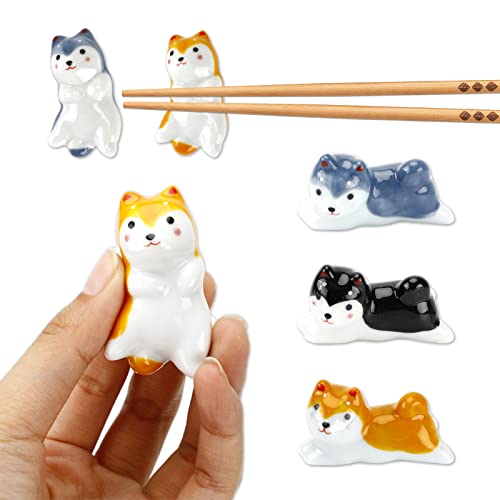 5 Pack Shiba Dog Chopsticks Holder Set Cute Chopsticks Rest Japanese Style Porcelain Spoon Rest Ceramic Chopsticks For Dinner Fork Knife Tableware, Decoration Home Kitchen Gift #TOP2