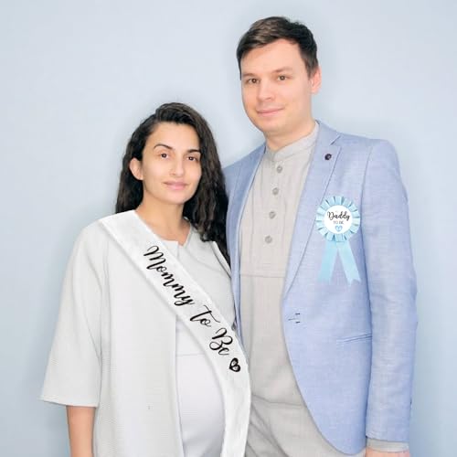 PATICARRY Mom to Be Sash & Blue Heart Tinplate – Baby Shower Set for Boy – Elegant Lace Black Lettering – Maternity Party Accessory for Gender Reveal or Baby Sprinkle by PATICARRY - Image 5
