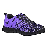 Mumeson Unisex Kids Casual Sneakers Halloween Bat Sneaker Soft Platform Sport Shoes Breathable Mesh Sneakers Lace Up Walking Hiking Sports Shoes Low Cup Shoes Purple Black