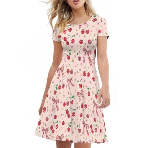 Image of AFPANQZ Womens Casual Summer Lightweight Vintage Dress Short Sleeve Midi Dress Knee-Long Luxury Formal Dress