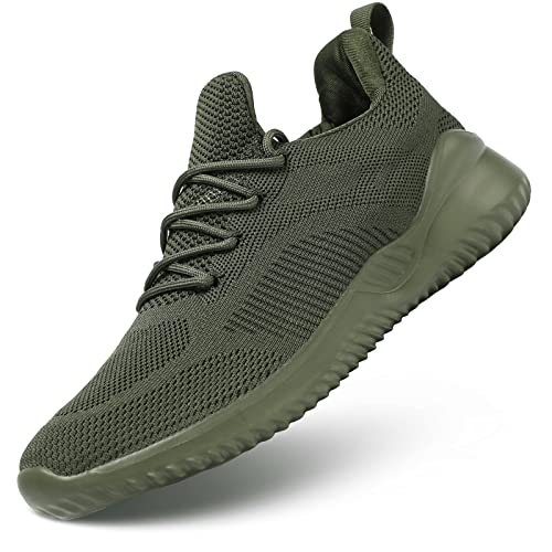 Kapsen Men's Non Slip Running Shoes Ultra Light Breathable Casual Walking Shoes Fashion Sneakers Mesh Workout Sports Shoes ArmyGreen