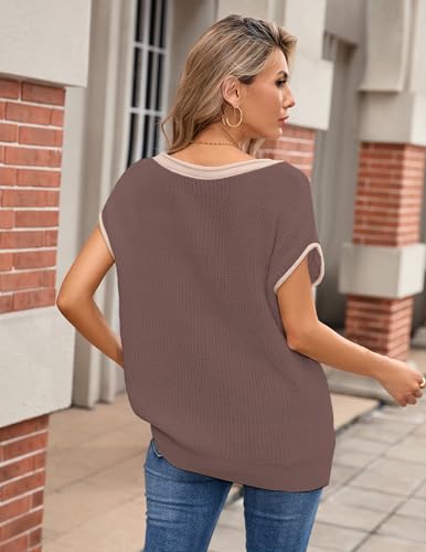 Image of Libsorge Womens Oversized Lightweight Cute Striped Sweater Vest Spring 2025 Crewneck Hollow Out Thin Cap Sleeve Knit Top