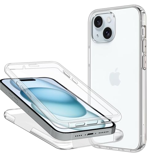 ZYIMOU Cover per iPhone 15, 360 Gradi Protezione Progettata Trasparente Ultra Sottile in Silicone Indietro Custodia Cellulare Bumper Protezione Premium Resistente Case