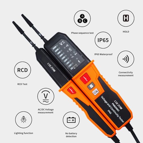 Testeur de tension, testeur de continuité, plage automatique 12V~1500V, IP65, peut mesurer la tension AC/DC, la séquence de phase, la continuité, le RCD, détection sans batterie (PM8200A1) – vue 2