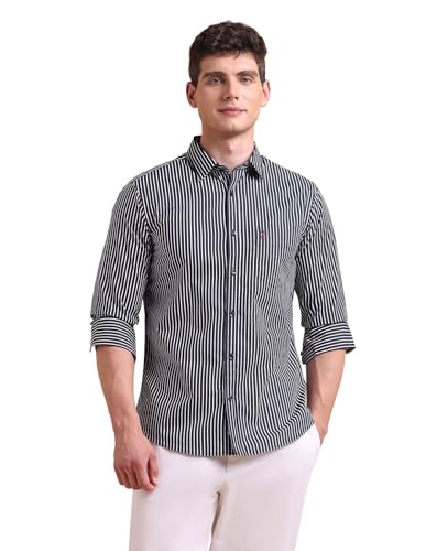 Image of U.S. POLO ASSN. Men Cotton Modal Vertical Striped Tailored Fit Shirt