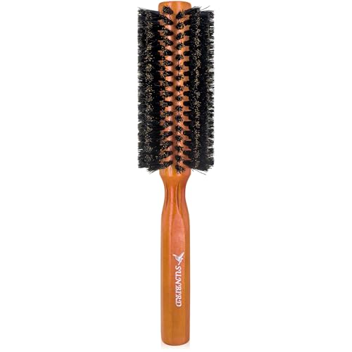 SUNBIRD 100% Boar Bristle Round Hair Brush with Natural Solid Wood Handle, Anti-Static Professional Styling Brush for Blow Drying, Curling, Smoothing Frizz, Scalp Massage & All Hair Types (2.0 Inch)