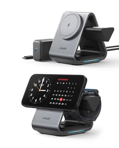 Anker MagSafe Charger Stand, 737 MagGo Charger, 3-in-1 Charging Stand with MFi-Certified 15W Max Fast Charging, iPhone 15/14/13/12 Series, Apple Watch S8/7/6, AirPods, 30W USB-C Charger Included