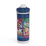 Zak Designs Beacon Insulated Bottle, Super Mario Bros. - 20 oz - Durable Stainless Steel - Double-Wall Vacuum Insulation, Silicone Spout & Push-Button, Leak-Proof Lid - Dishwasher Safe