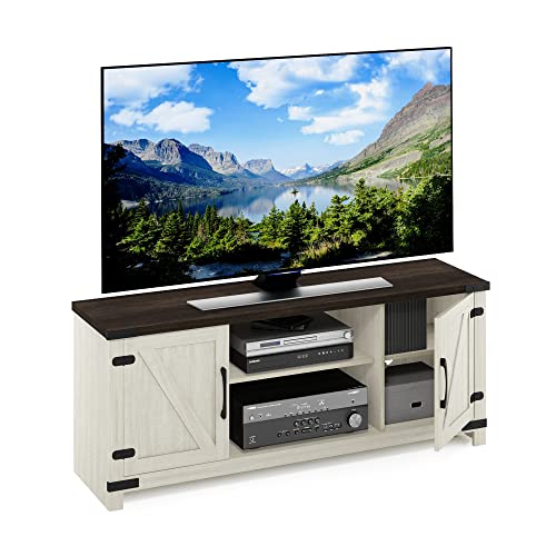 Image of Furinno Jensen Farmhouse Barn Door Living Room TV Stand with Storage Cabinets for TV up to 70 Inch, Ebony /White Wash