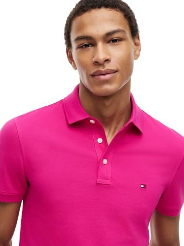 Image of Tommy Hilfiger Men's Short Sleeve Polo Shirts in Slim Fit with Stretch and Organic Pique Cotton