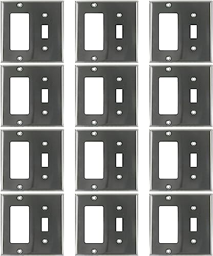 Sunlite 40898-SU 2-Gang Combo Wall Plate, Toggle Switch and Decora Openings, Easy to Install, Steel Finish 12 Pack -  40898-NS
