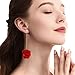 GUOXIAOMEI Dangle Acrylic Petal Tassel Earrings - Stainless Steel - Red Rose Flower Rhinestone Drop Statement Fashion Earrings