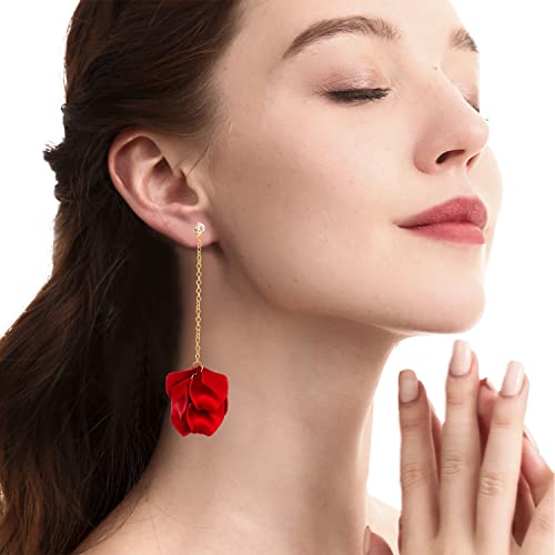 Dangle Acrylic Petal Tassel Earrings Long Rhinestone Drop Statement Fashion Rose Flower Earrings Hanging Resin Floral Tassel Earrings for Women3