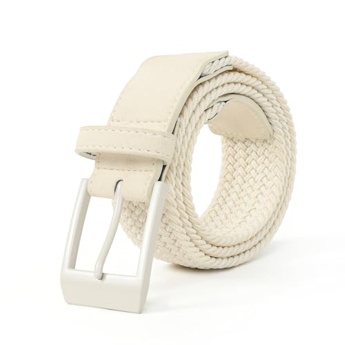 Mile High Life | Braided Stretch Elastic Belts | Pin Oval Solid Color Buckle | PU Loop End Tip Men/Women/Junior