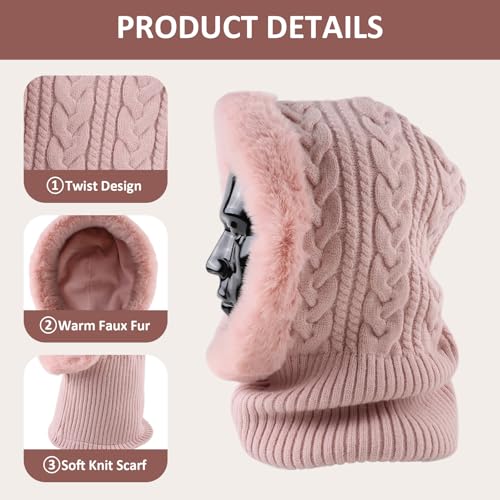 Image of Winter Fleece Balaclava Warm Men Hood Hat Knitted Hooded Scarf for Women Unisex Skull Cap