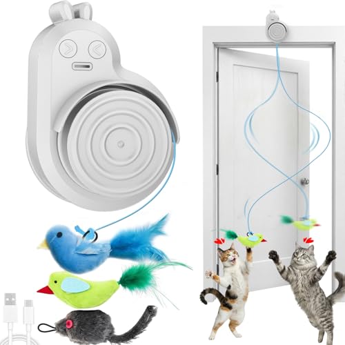 Image of Interactive Cat Toys for Indoor Cats: Automatic Electric Flying Bird Feather & Mouse Wand, Rechargeable Electric Hanging Play Chase Exercise Moving Enrichment Toy for Bored Kittens and Adult Cats