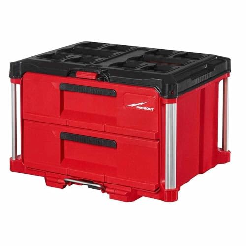 48-22-8442 for Milwaukee PACKOUT Impact Resistant 2-Drawer Tool Box Length 16.3 in Width 22.2 in Height 14.3 in - Red/Black