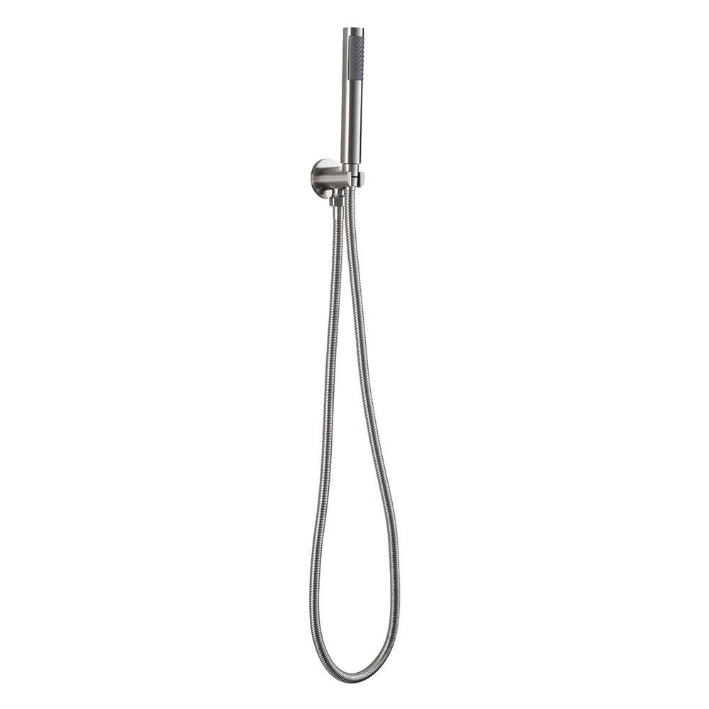 Kit doccia completo satinato in acciaio inox con doccetta in ottone, presa acqua con supporto e flessibile da 150 cm