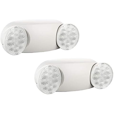 EXITLUX 2 Pack White LED Emergency Lights with Battery Backup, Two Head Adjustable Emergency Lighting Fixtures-Fireproof Materials-Emergency Lighting Fixture/Emergency Light Home. Cover
