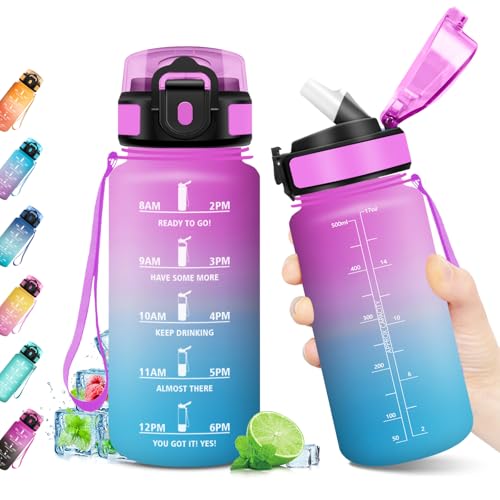 Trinkflasche 500ml, Trinkflasche Kohlensäure Geeignet, BPA-frei, Wasserflasche mit Strohhalm & Zeitmarkierung, Auslaufsicher, Sportflasche für Kinder, Gym, Camping, Wandern, Fahrrad, Yoga, Sport Trinkflasche 500ml, Trinkflasche Kohlensäure Geeignet, BPA-frei, Wasserflasche mit Strohhalm & Zeitmarkierung, Auslaufsicher, Sportflasche für Kinder, Gym, Camping, Wandern, Fahrrad, Yoga, Sport